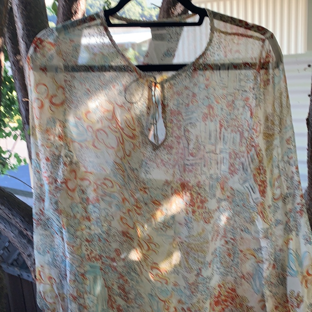 Long sleeve silk chiffon blouse with Beading.